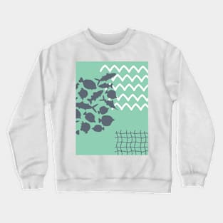 Abstract underwater aquamarine fish world and white waves Crewneck Sweatshirt